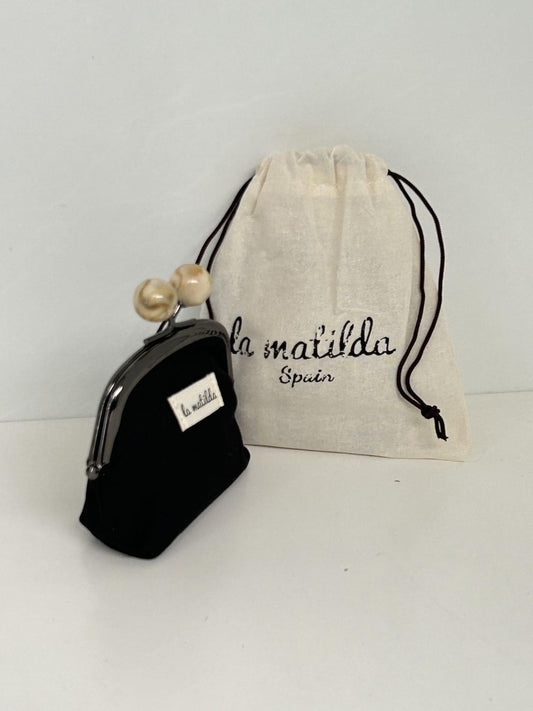 Monedero de Boquilla con Cierre de Bolas Unicolor Negro