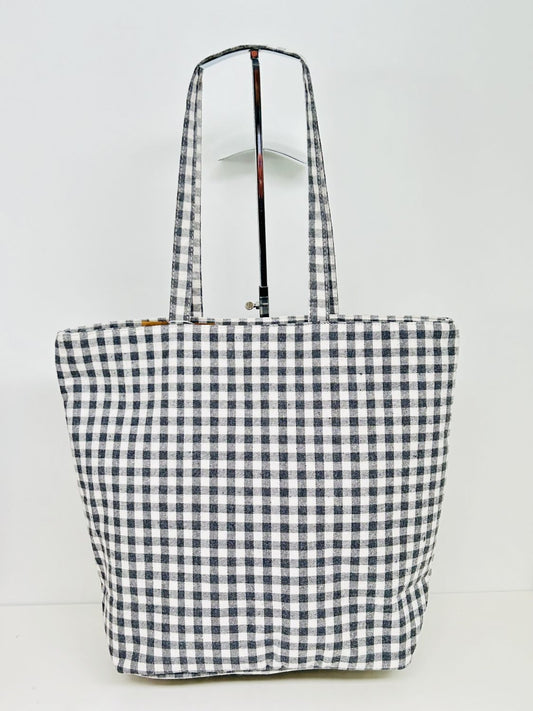 Bolsa Tote Bag Grande Gingham Gris