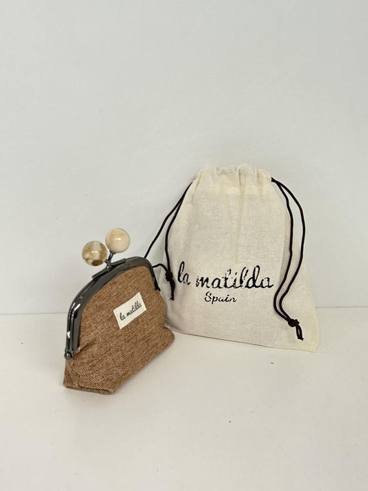 Monedero de Boquilla con Cierre de Bolas Unicolor Marrón