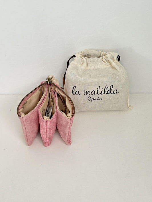 Monedero Tres Compartimentos Unicolor Rosita