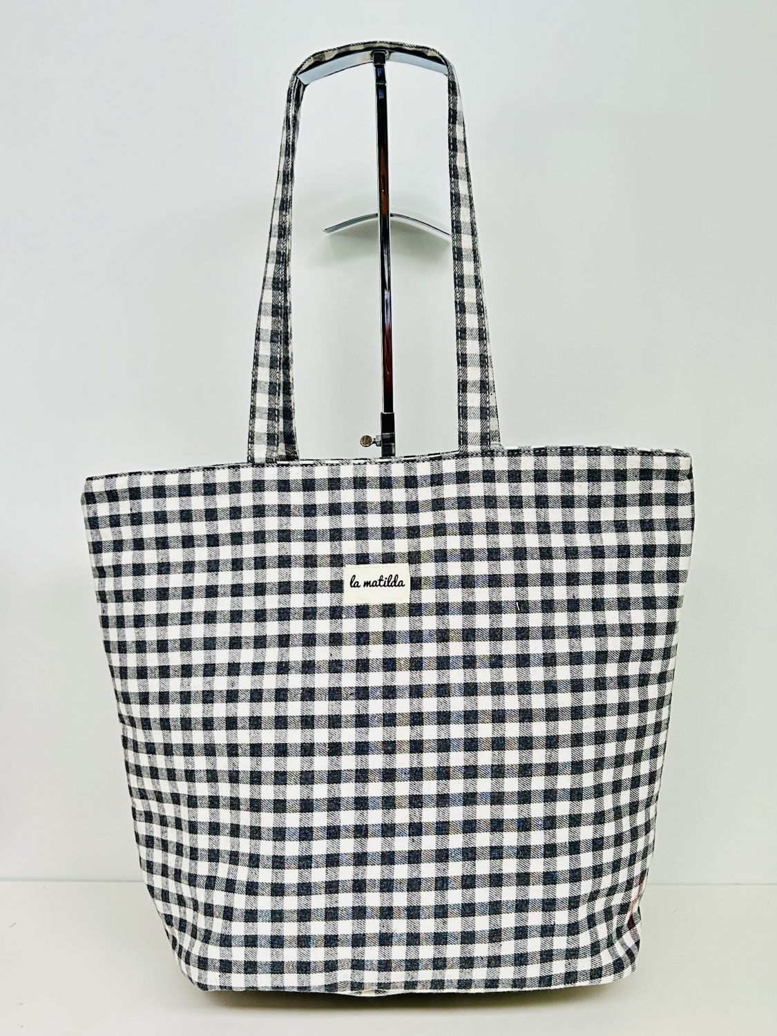 Bolsa Tote Bag Grande Gingham Gris