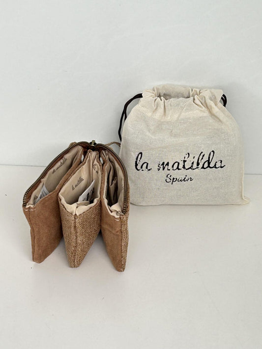 Monedero Tres Compartimentos Unicolor Marrón