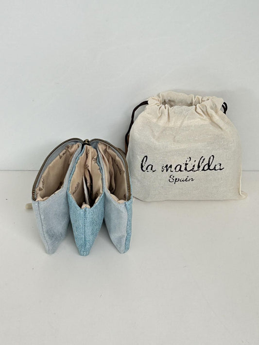 Monedero Tres Compartimentos Unicolor Celeste