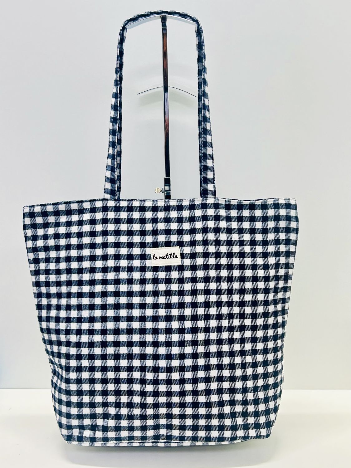 Bolsa Tote Bag Grande Gingham Azul