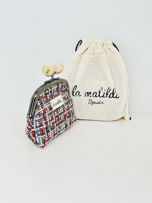 Monedero de Boquilla con Cierre de Bolas Tartar Azul