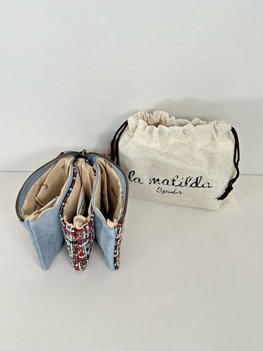 Monedero Tres Compartimentos Tartar Azul