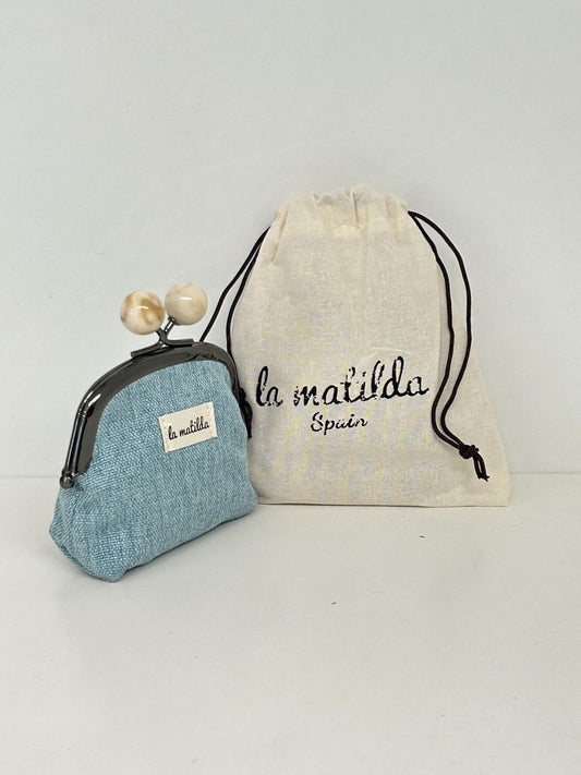 Monedero de Boquilla con Cierre de Bolas Unicolor Celeste