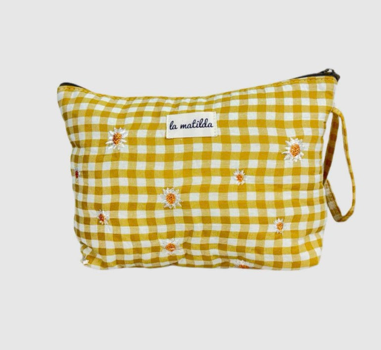 Neceser Maxi Bordado Gingham Mostaza