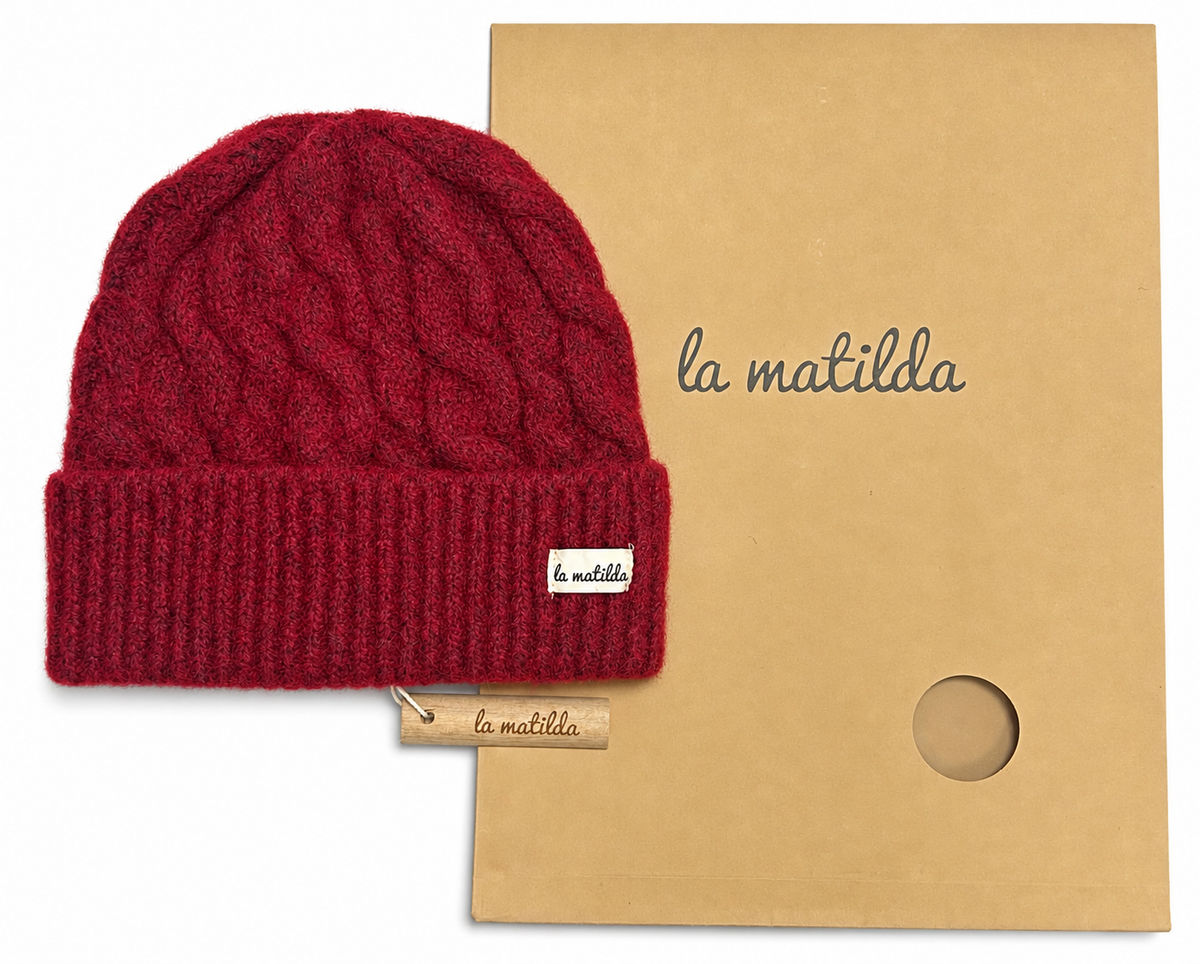 Gorro de Lana Granate Trenzado