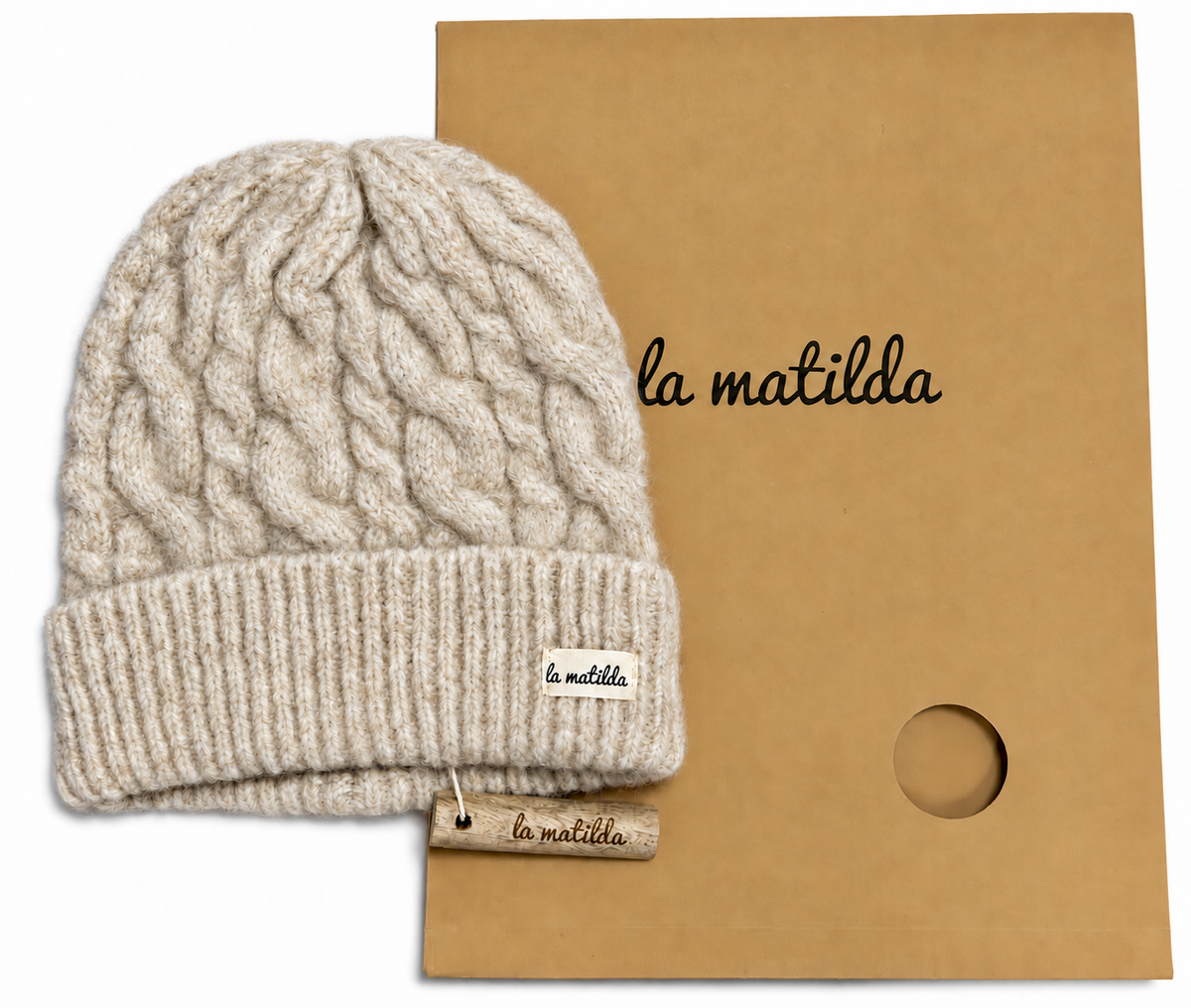 Gorro de Lana Beige Trenzado