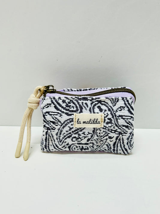 Monedero Tres Compartimentos Hojas Morado