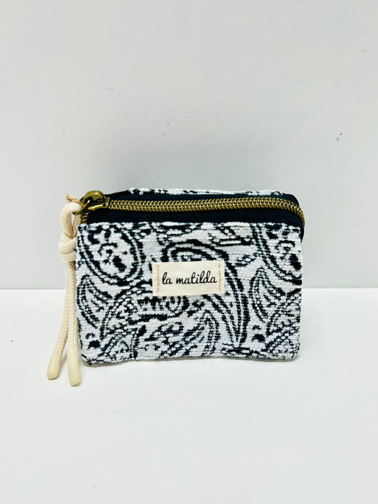 Monedero Tres Compartimentos Hojas Negro