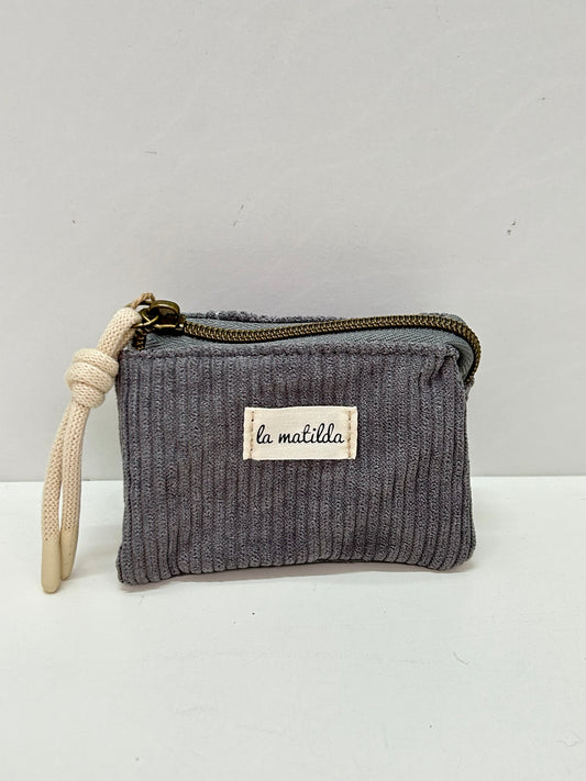 Monedero Tres Compartimentos Pana Antracita