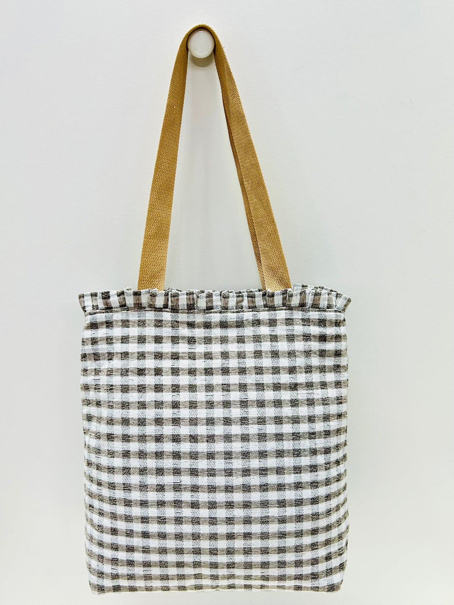 Bolsa Tote Bag Volantes Gingham Gris