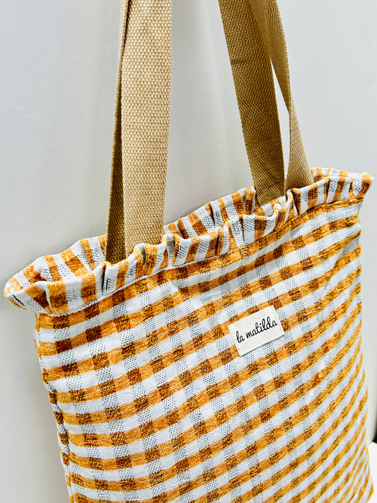 Bolsa Tote Bag Volantes Gingham Mostaza