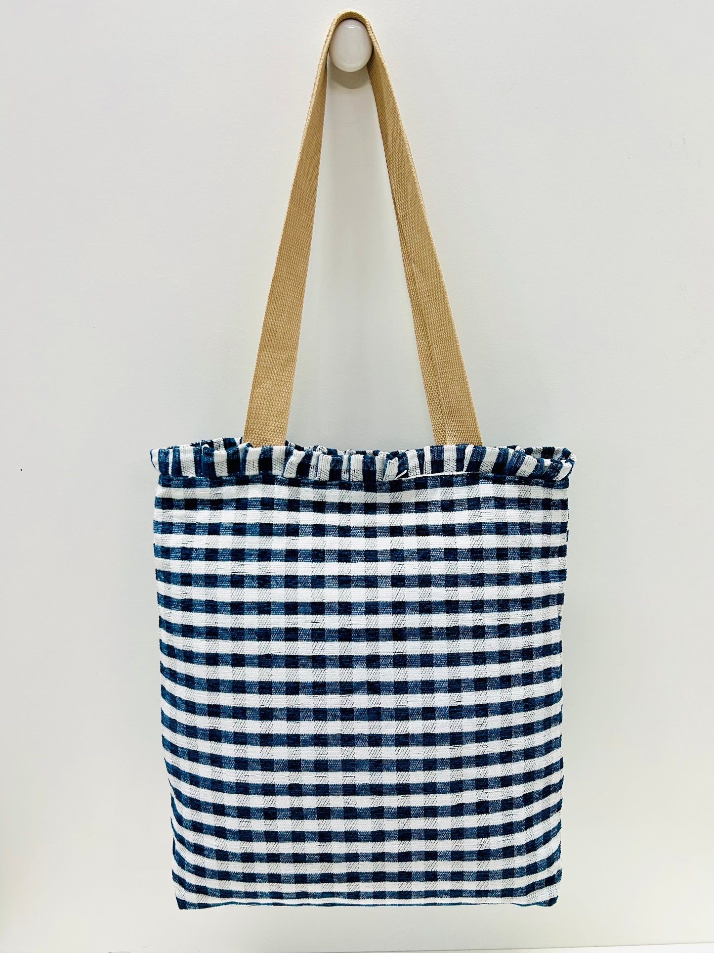 Bolsa Tote Bag Volantes Gingham Azul Marino