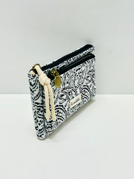 Monedero doble compartimento Hojas Negro