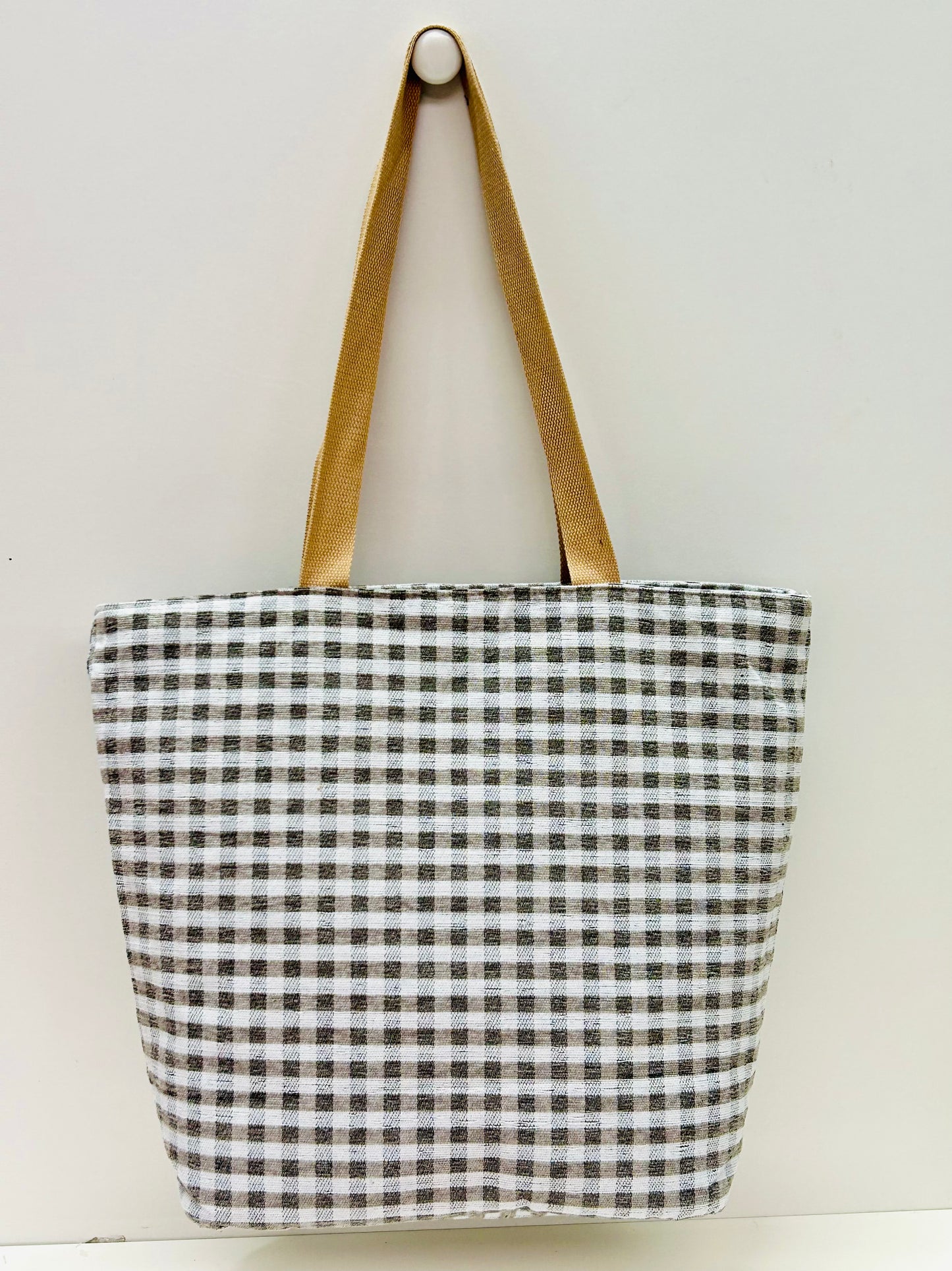 Bolsa Tote Bag Grande Gingham Gris-Gris