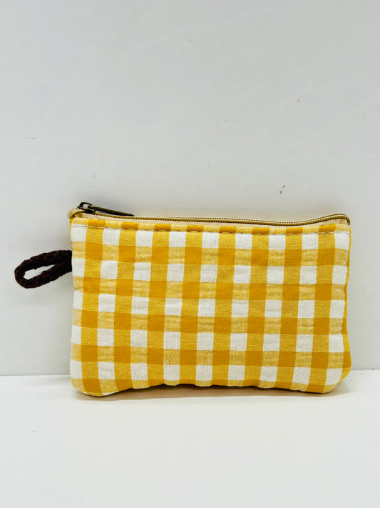 Monedero Gingham Mostaza Bordado