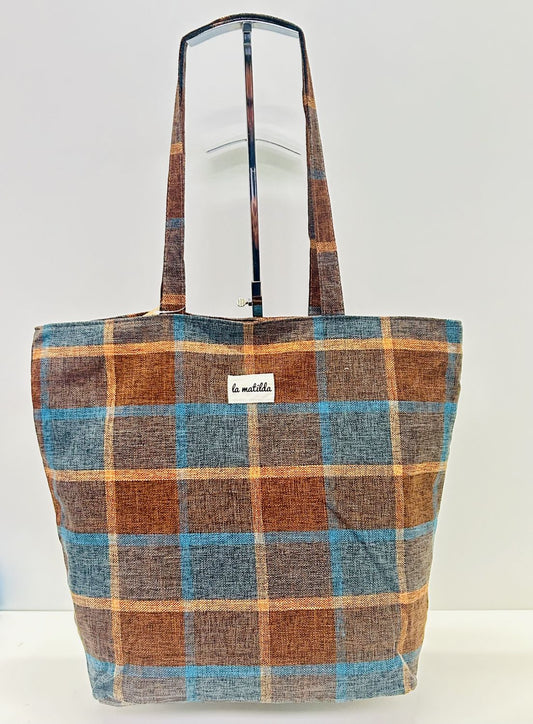 Bolsa Tote Bag Grande Cuadros S