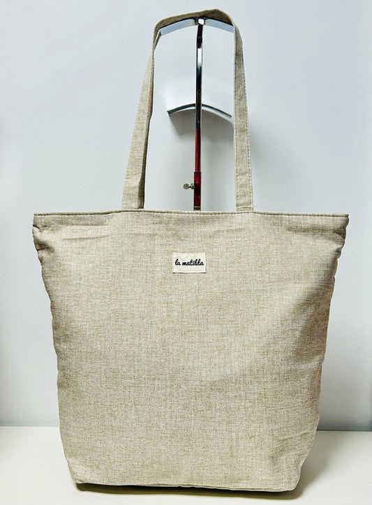 Bolsa Tote Bag Grande Unicolor Beige