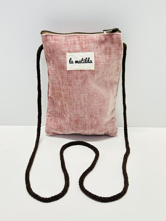 Bolso Cuelga Móvil Terciopelo Rosa