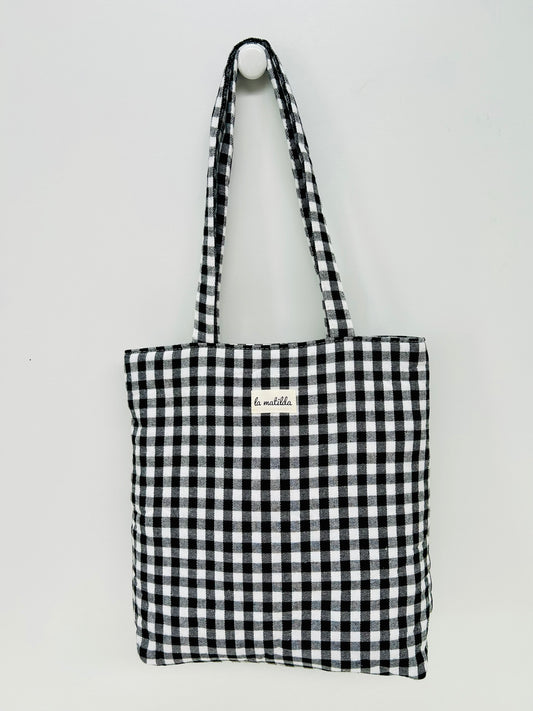 Bolsa Tote Bag Gingham Negro