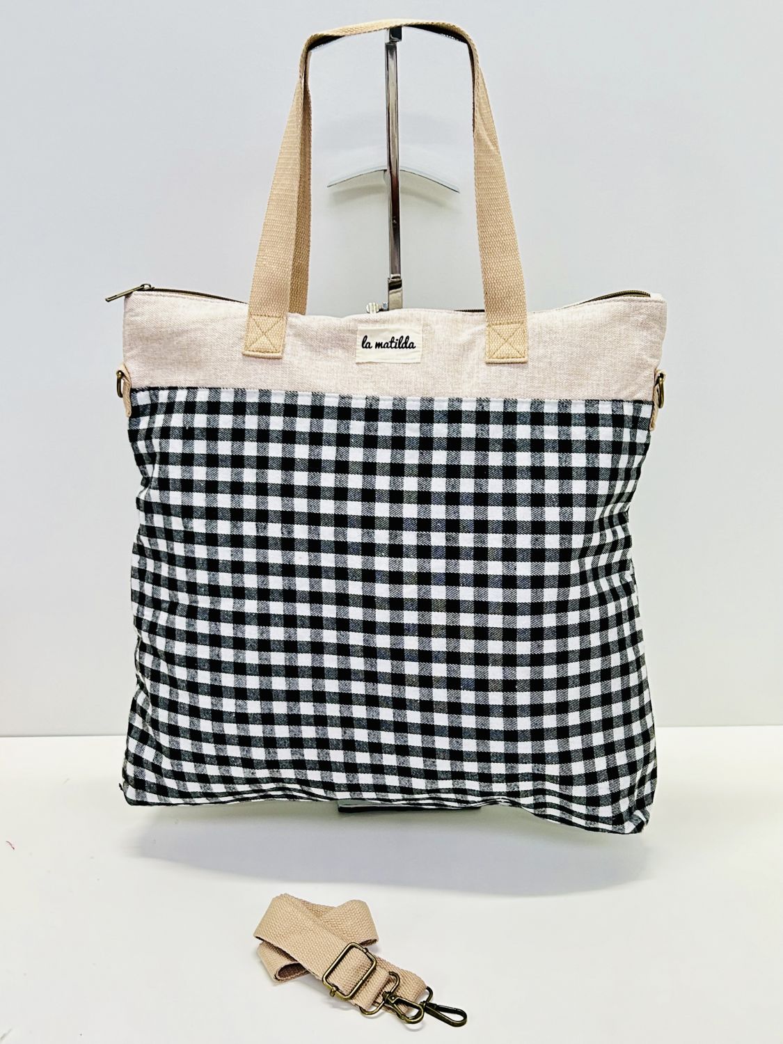 Bolsa de Viaje Grande Gingham Negro