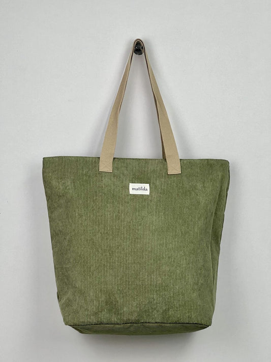 Bolsa Tote Bag grande en Pana Verde