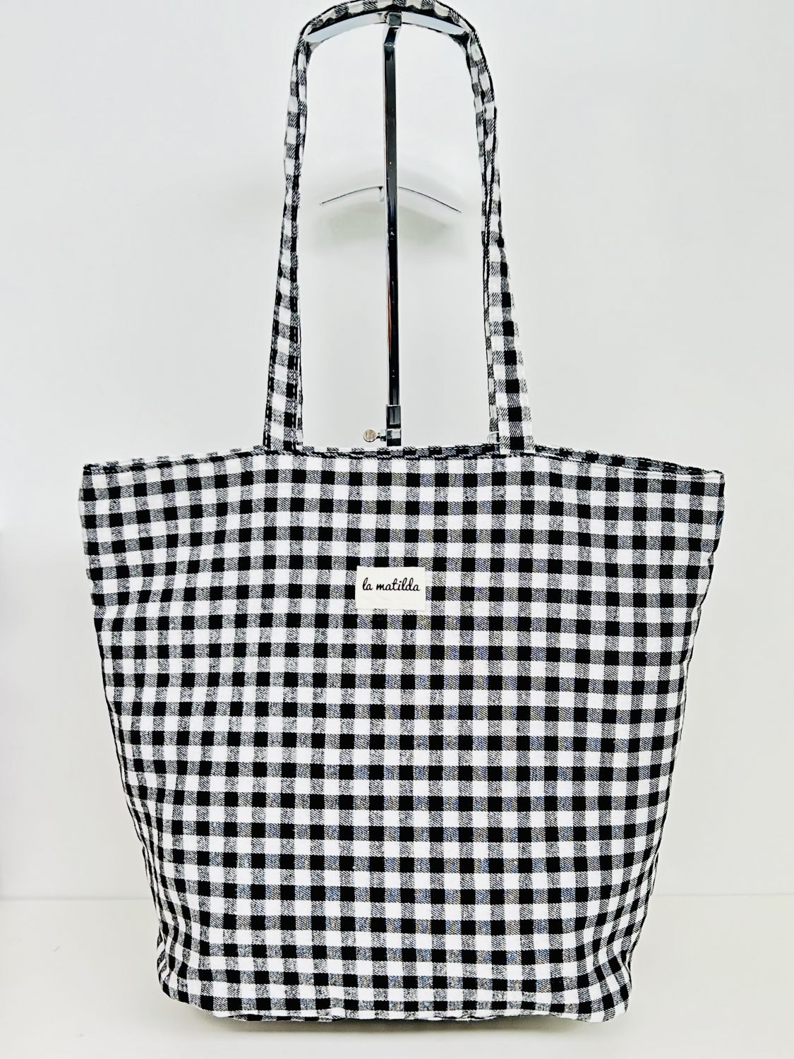 Bolsa Tote Bag Grande Gingham Negro