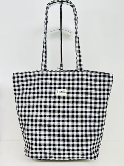Bolsa Tote Bag Grande Gingham Negro
