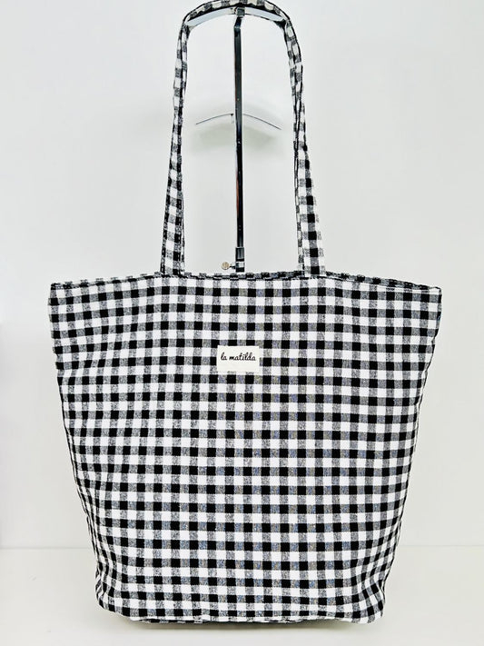 Bolsa Tote Bag Grande Gingham Negro