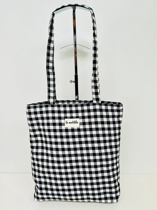 Bolsa Tote Bag Gingham Negro