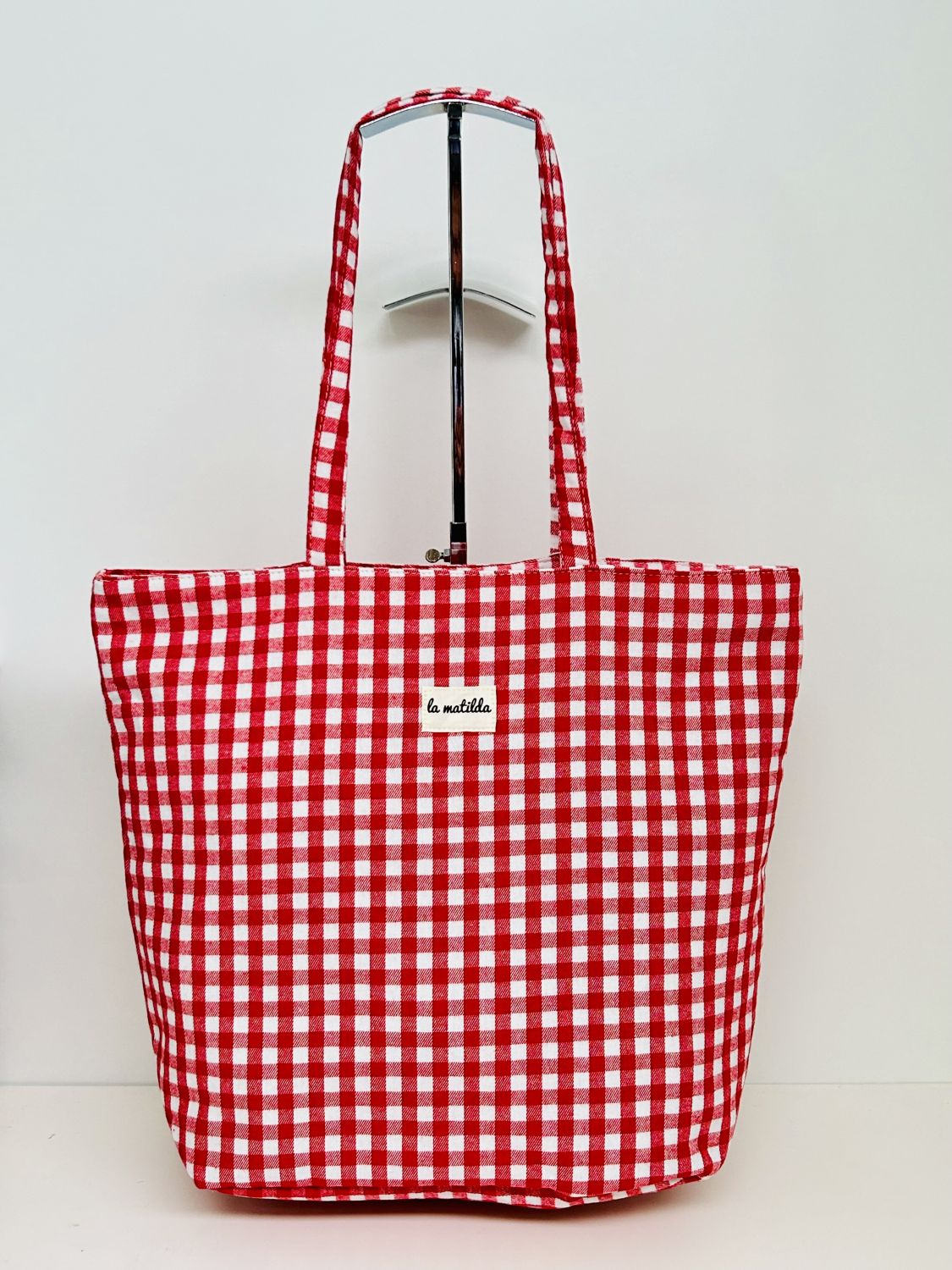 Bolsa Tote Bag Grande Gingham Rojo