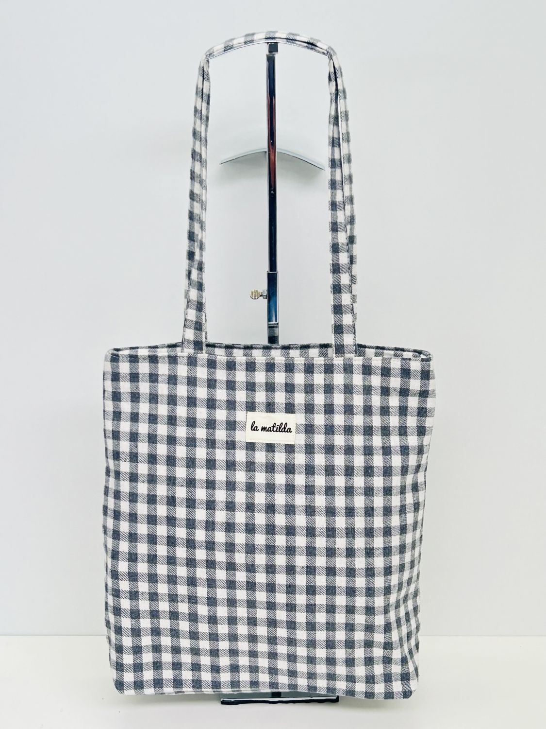 Bolsa Tote Bag Gingham Gris