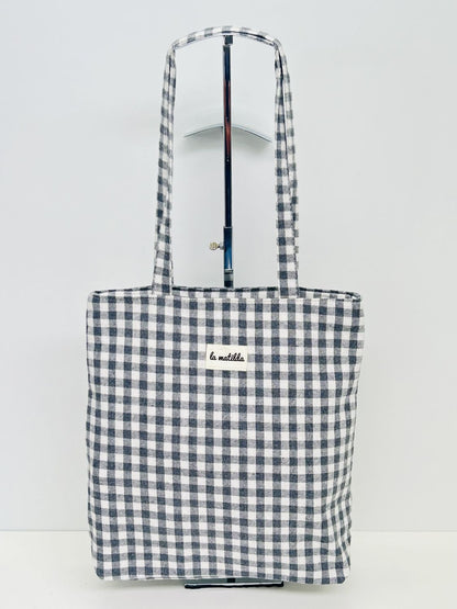 Bolsa Tote Bag Gingham Gris