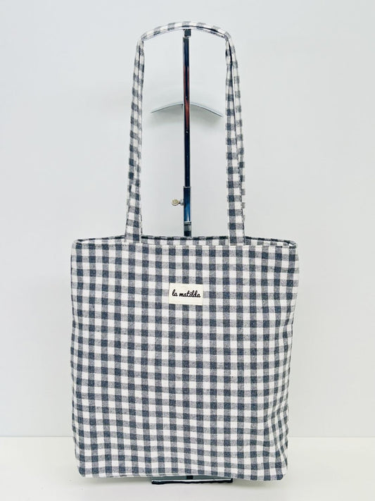 Bolsa Tote Bag Gingham Gris
