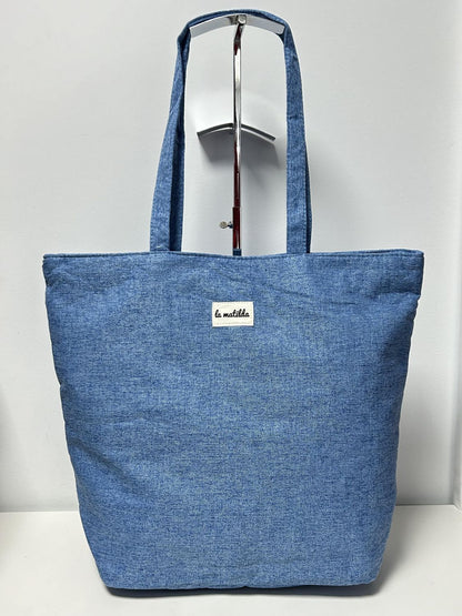 Bolsa Tote Bag Grande Unicolor Azul
