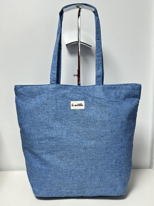 Bolsa Tote Bag Grande Unicolor Azul