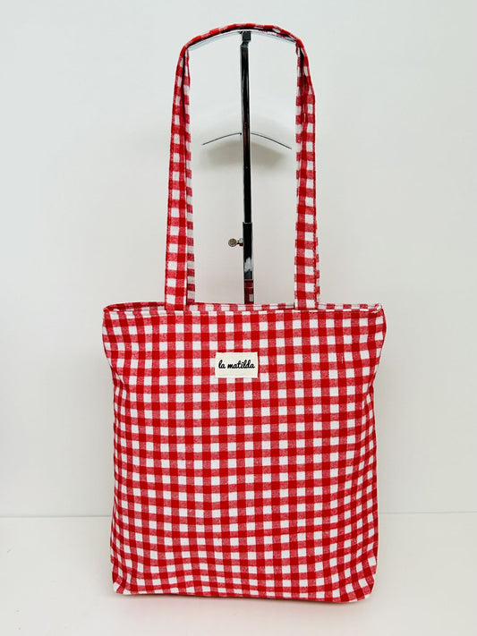Bolsa Tote Bag Gingham Rojo