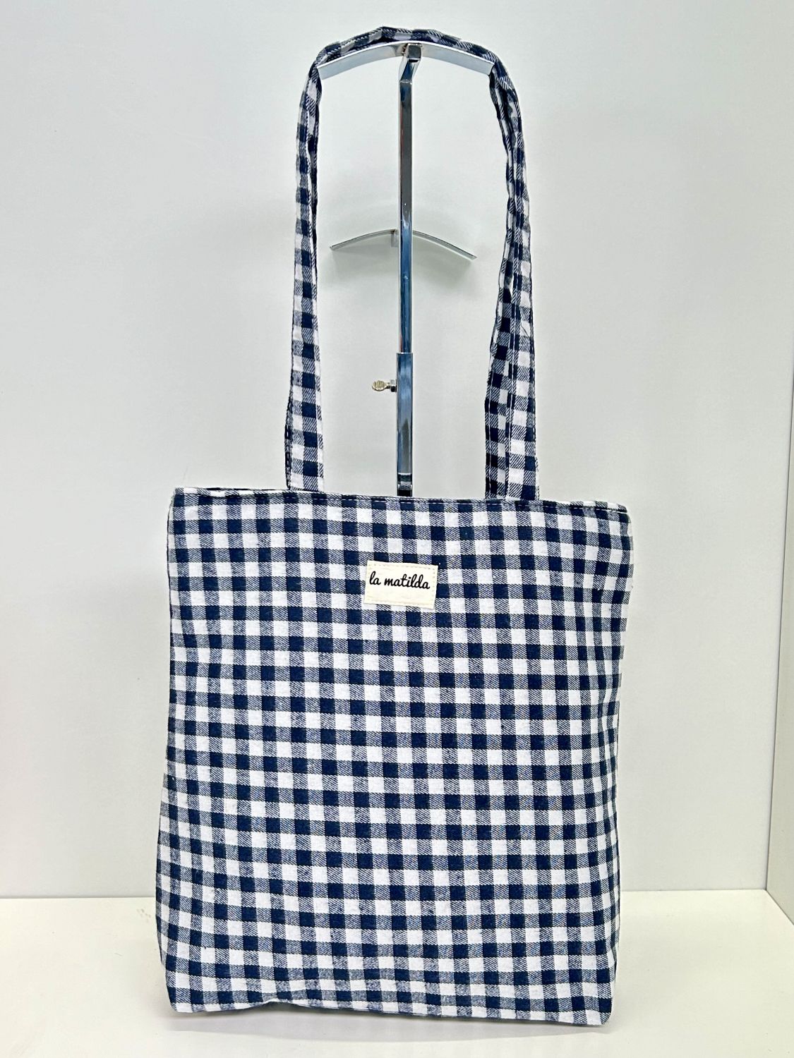 Bolsa Tote Bag Gingham Azul