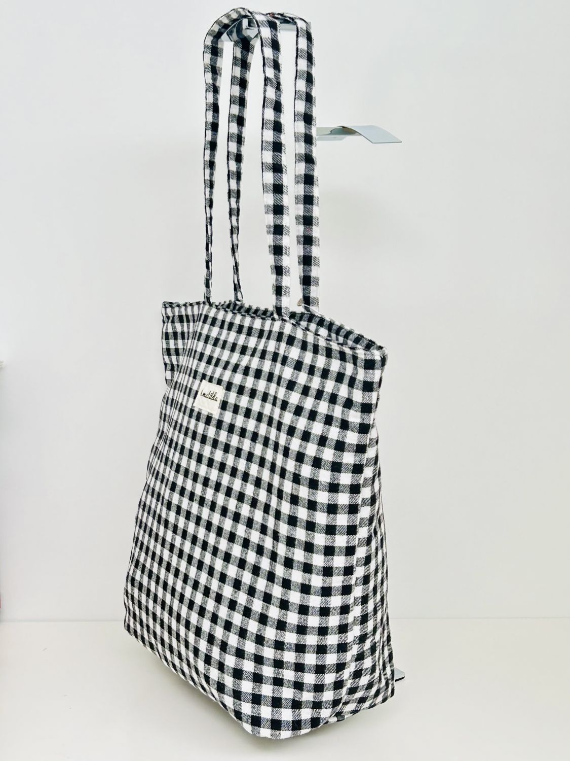 Bolsa Tote Bag Grande Gingham Negro