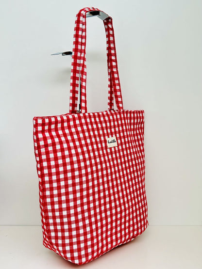 Bolsa Tote Bag Grande Gingham Rojo