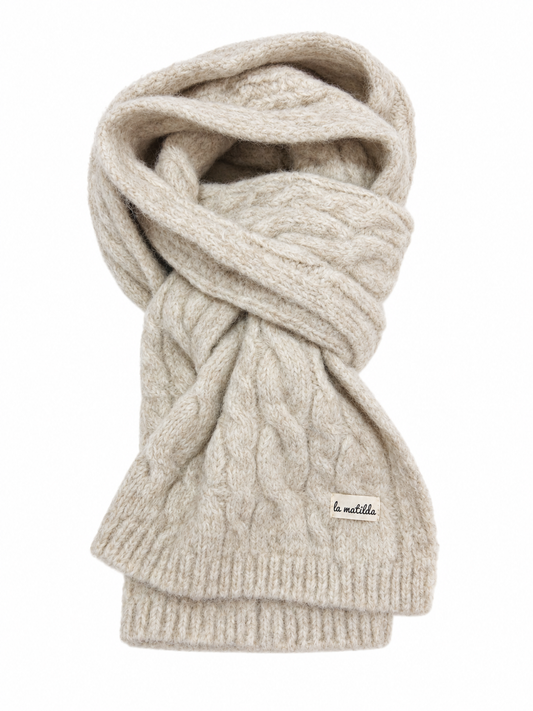 Bufanda de Lana Beige Trenzado