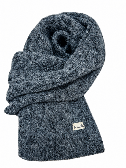 Bufanda de Lana Gris Carbón Trenzado