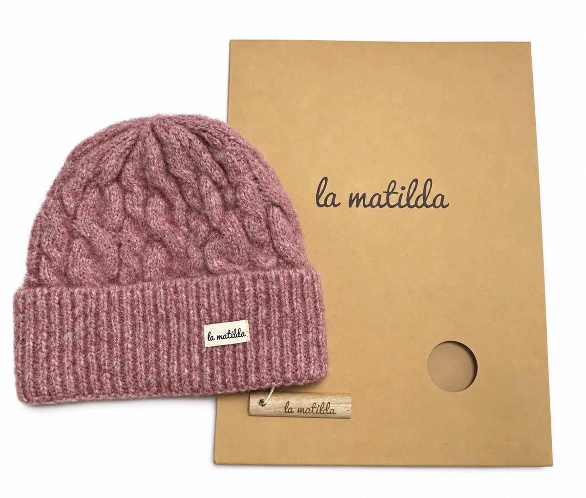 Gorro de Lana Rosa Trenzado