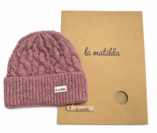 Gorro de Lana Rosa Trenzado