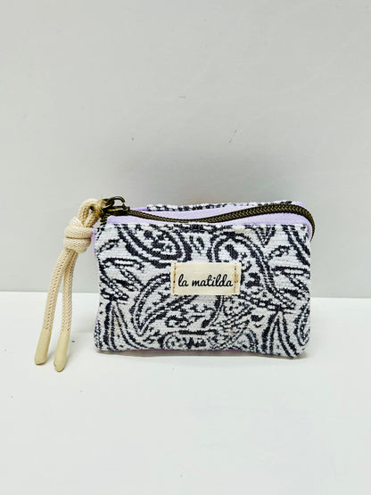 Monedero Tres Compartimentos Hojas Morado