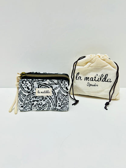 Monedero Tres Compartimentos Hojas Negro