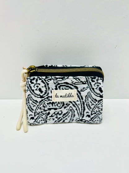 Monedero Tres Compartimentos Hojas Negro